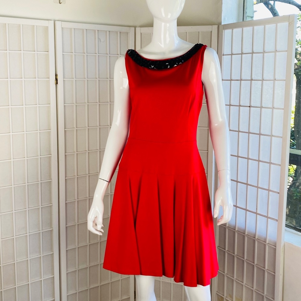 NWT, Erin Featherston Red Rayon Blend Beaded Dress, 10.